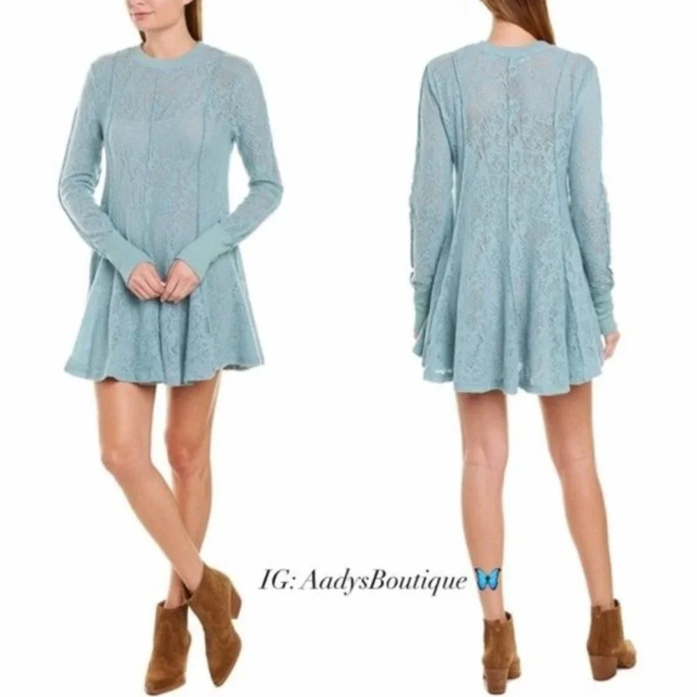 Free People Knit Tunic Sweater Dress Astral Sea Light Teal MSRP $128